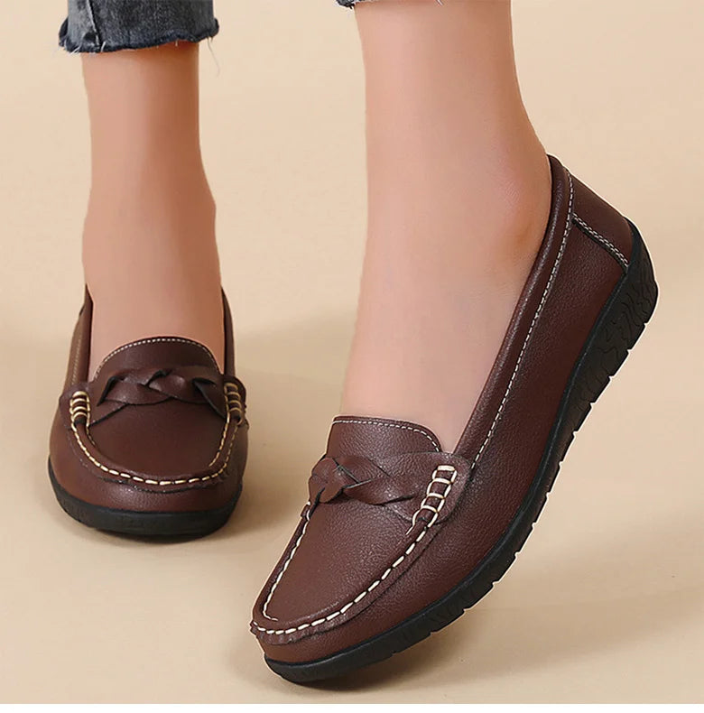 Women’s Leather Flat Shoes 2025 – Casual Loafers White Footwear