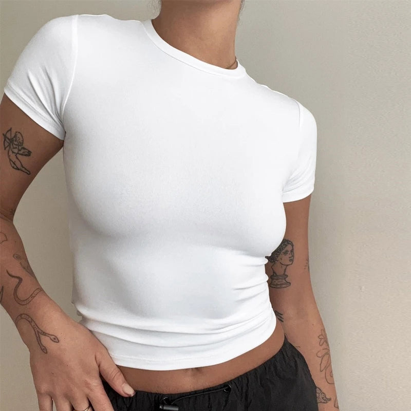 T-shirt Femme Manches Courtes – Slim Fit Col Rond Tricoté Style Y2K 2024