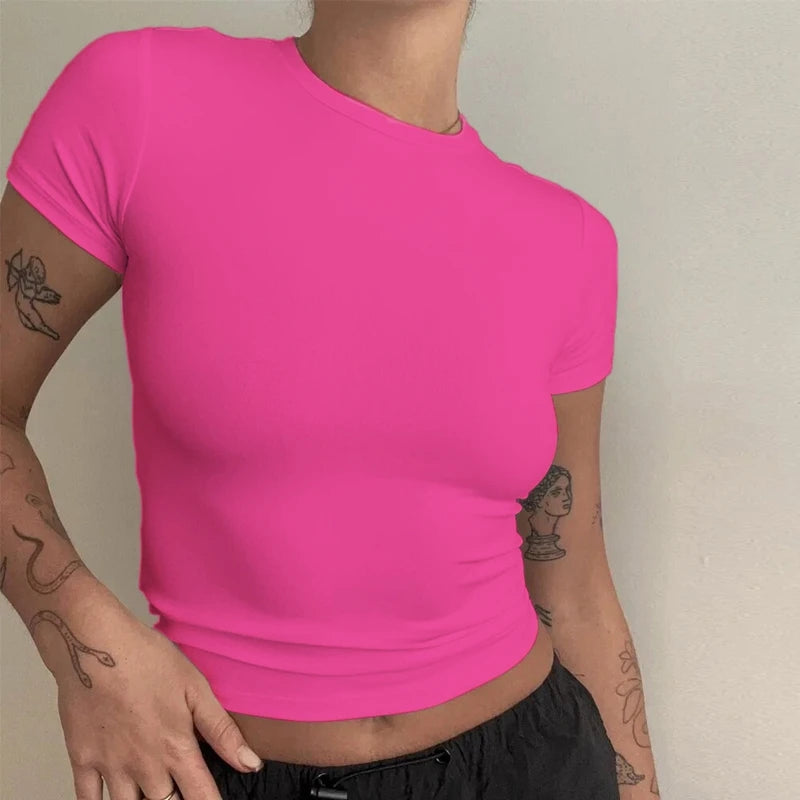T-shirt Femme Manches Courtes – Slim Fit Col Rond Tricoté Style Y2K 2024