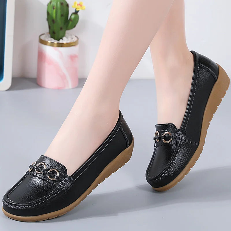 Woman Shoes Soft Low Heels Flat Shoes For Women Leather Casual Zapatos De Mujer Elegant Heel Women's Shoes Flats Female Footwear
