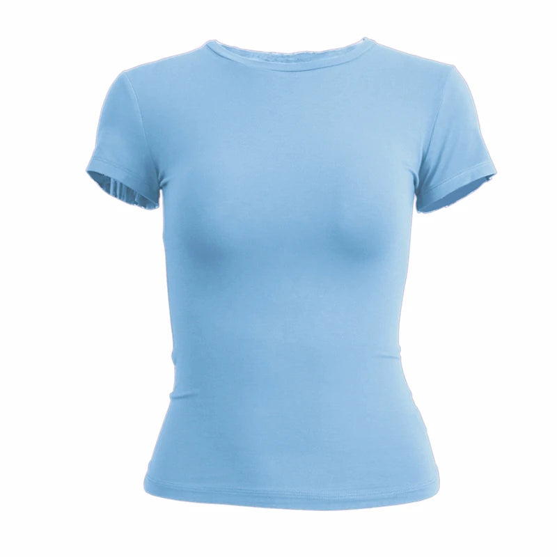 T-shirt Femme Manches Courtes – Slim Fit Col Rond Tricoté Style Y2K 2024