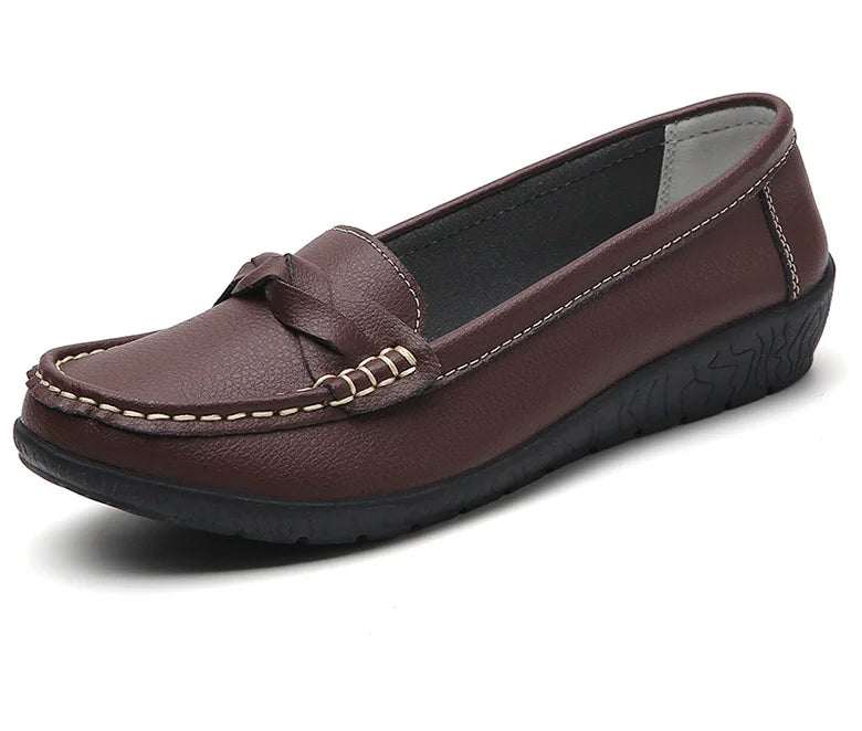 Women’s Leather Flat Shoes 2025 – Casual Loafers White Footwear