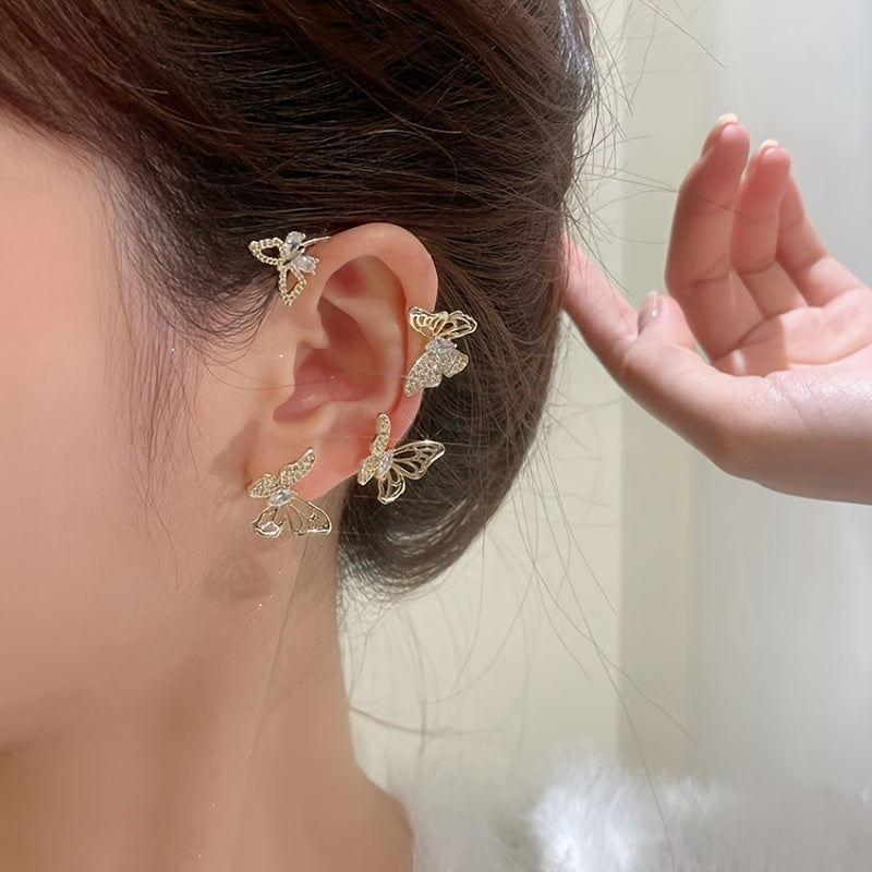 Boucles d’Oreilles Femme – Papillon Élégant, Sans Perçage, Pierres Synthétiques