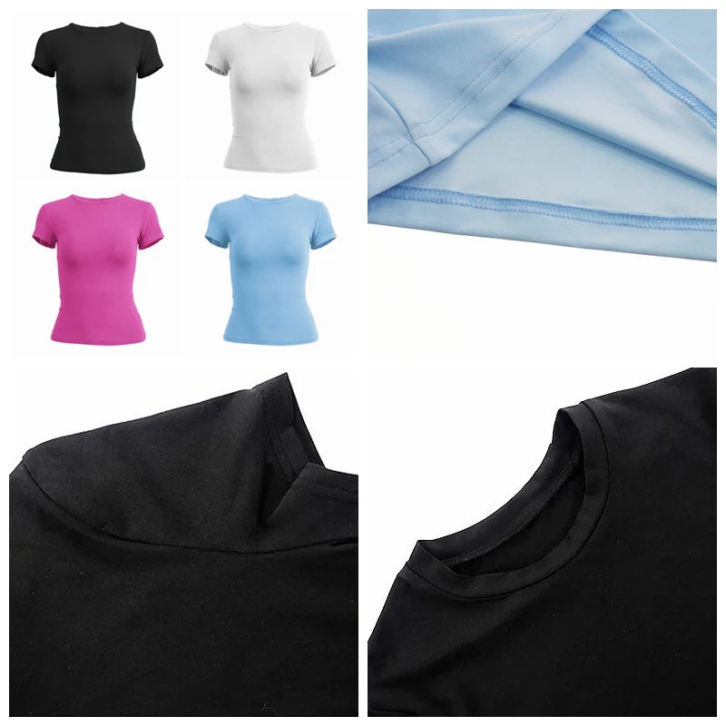 T-shirt Femme Manches Courtes – Slim Fit Col Rond Tricoté Style Y2K 2024