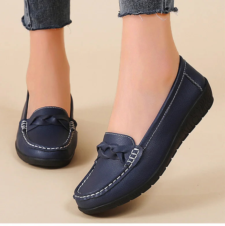 Women’s Leather Flat Shoes 2025 – Casual Loafers White Footwear