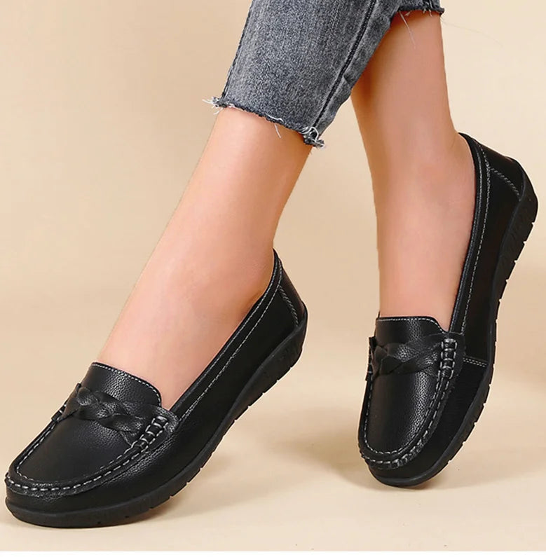 Women’s Leather Flat Shoes 2025 – Casual Loafers White Footwear