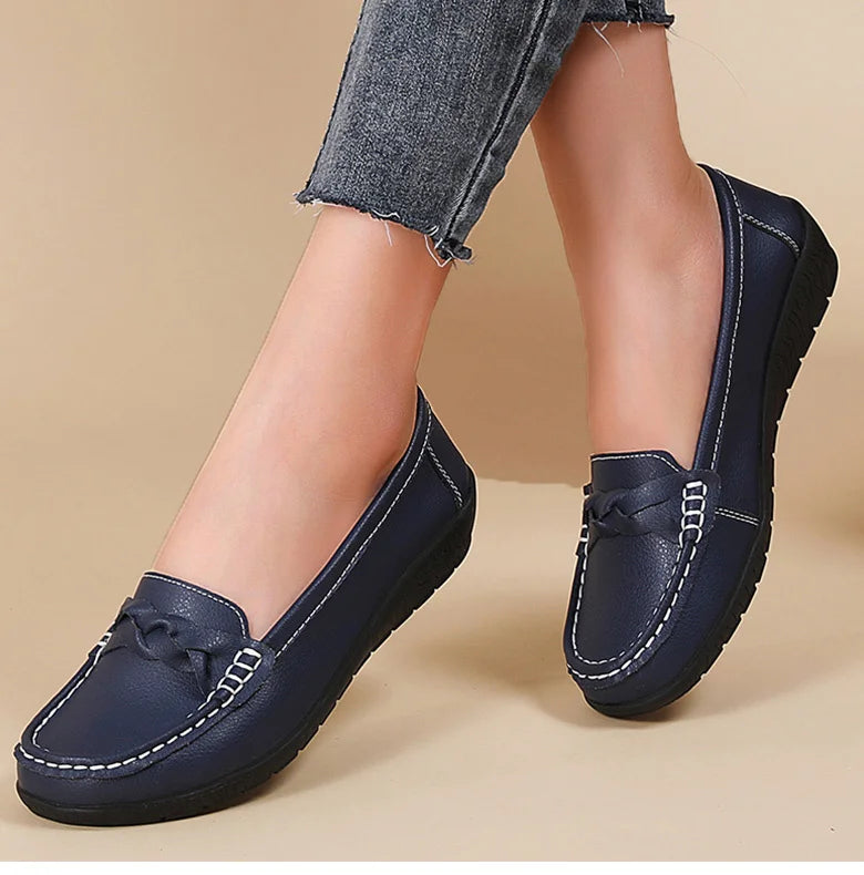 Women’s Leather Flat Shoes 2025 – Casual Loafers White Footwear