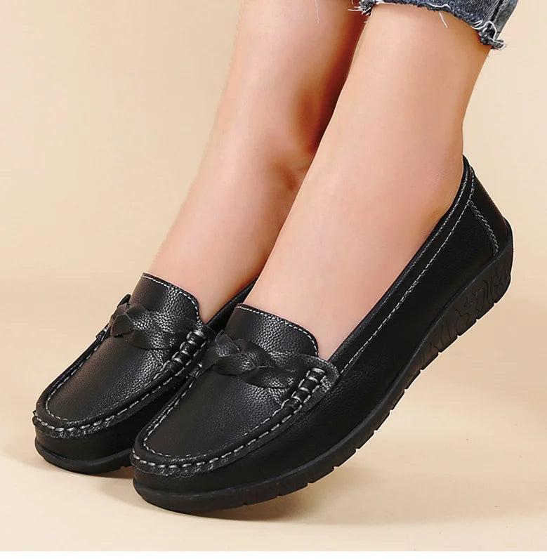 Women’s Leather Flat Shoes 2025 – Casual Loafers White Footwear