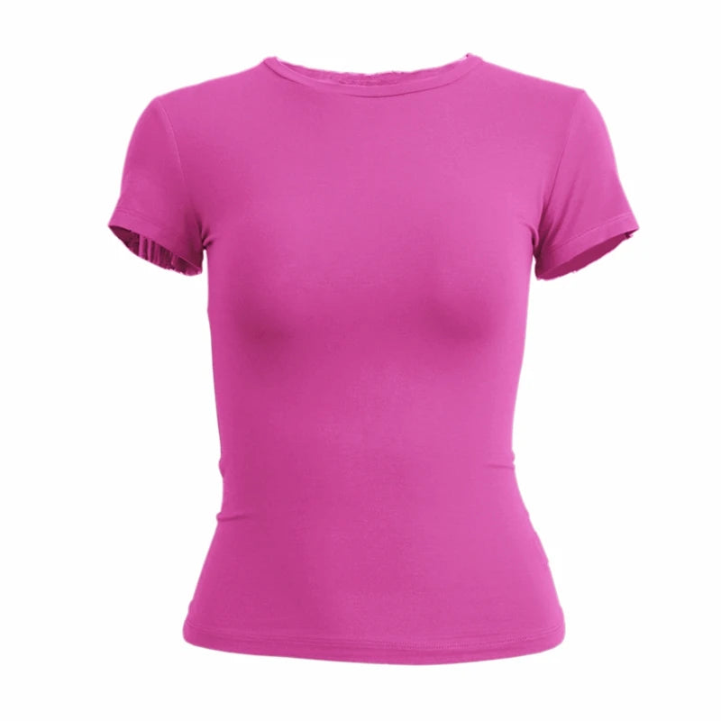 T-shirt Femme Manches Courtes – Slim Fit Col Rond Tricoté Style Y2K 2024