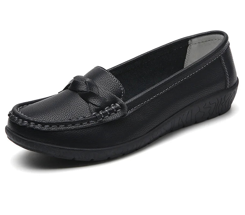 Women’s Leather Flat Shoes 2025 – Casual Loafers White Footwear